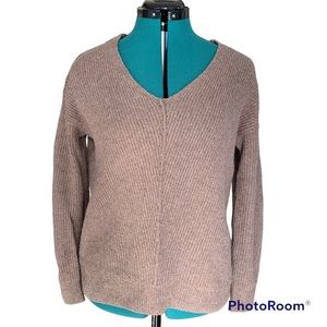 Kaisley Ribbed V Neck Sweater Beige Small Neutral Minimalist Anthropologie